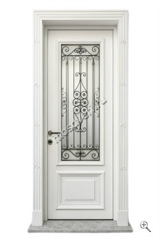 Белая входная дверь в дом с черной кованой вставкой БДД-024 - купить от производителя Мосдвери Белая входная дверь в дом с черной кованой вставкой БДД-024