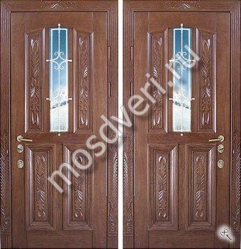 Элитная стальная дверь с массивом со стеклопакетом, ковкой и резьбой по дереву - купить от производителя Мосдвери Элитная стальная дверь с массивом со стеклопакетом, ковкой и резьбой по дереву