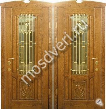 Элитная входная дверь из массива дуба со стеклом, ковной решеткой и резьбой - купить от производителя Мосдвери Элитная входная дверь из массива дуба со стеклом, ковной решеткой и резьбой